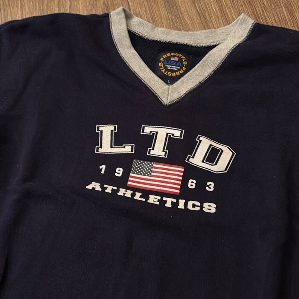 VTG 90s The Limited USA Flag Cropped Sweatshirt Americana Y2K Large LTD - Picture 2 of 7